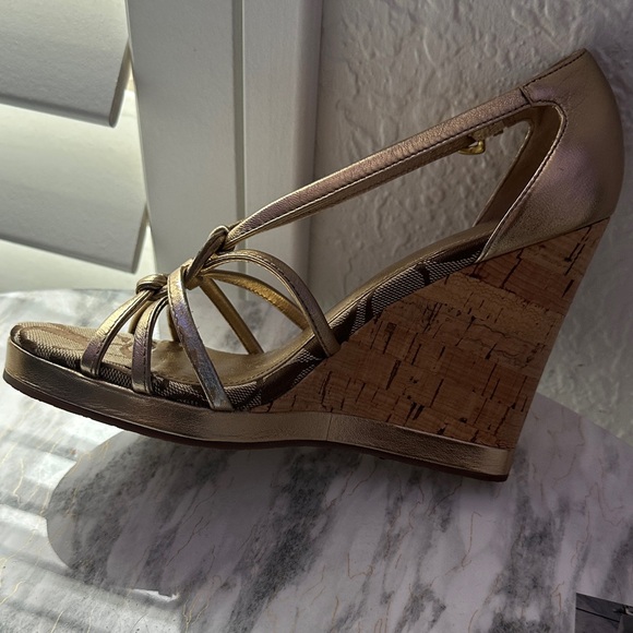 Coach Metallic Gold Wedge Sandals - Picture 1 of 9